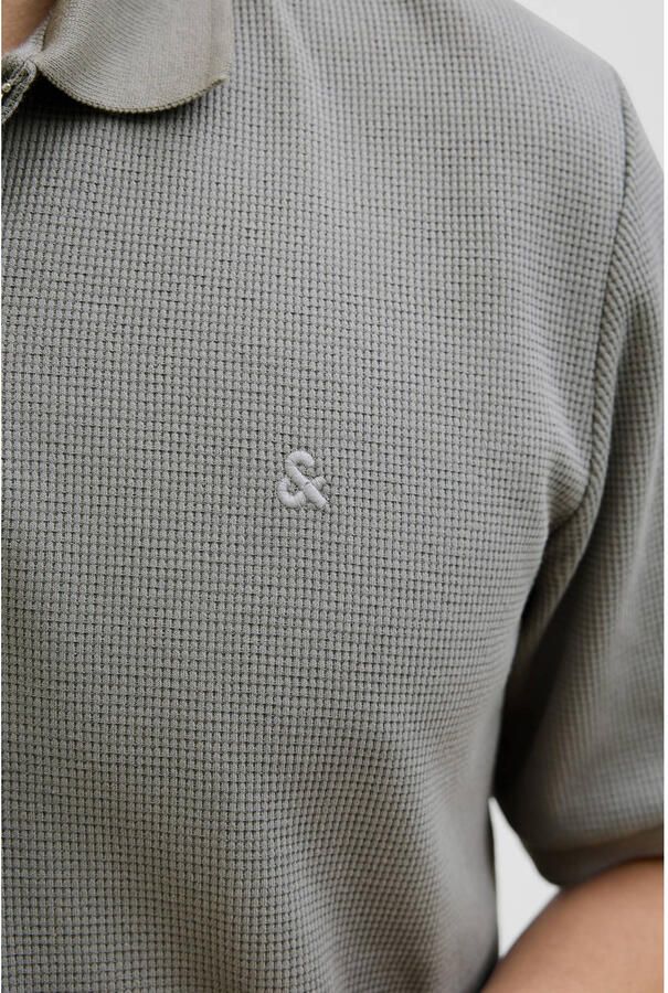 JACK & JONES ESSENTIALS regular polo met ingebreid patroon grijs