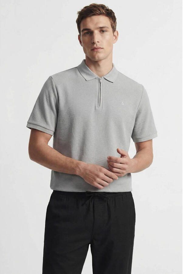 JACK & JONES ESSENTIALS regular polo met ingebreid patroon grijs - Foto 3