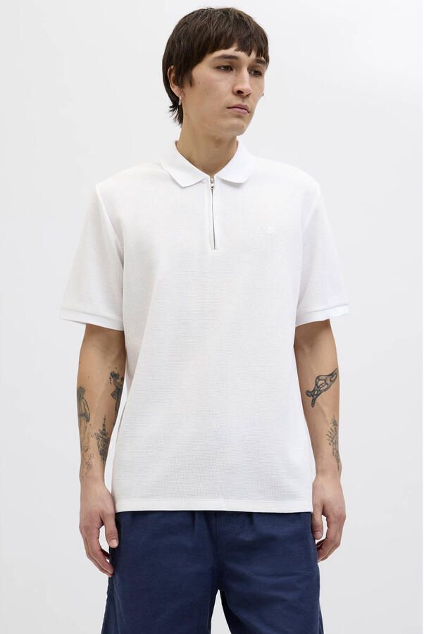 JACK & JONES ESSENTIALS regular polo met ingebreid patroon wit