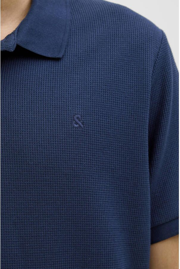 JACK & JONES ESSENTIALS regular polo met textuur donkerblauw