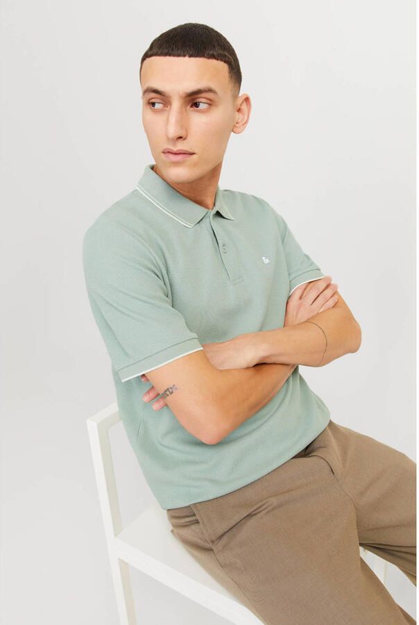 JACK & JONES ESSENTIALS regular polo met textuur groen - Foto 2