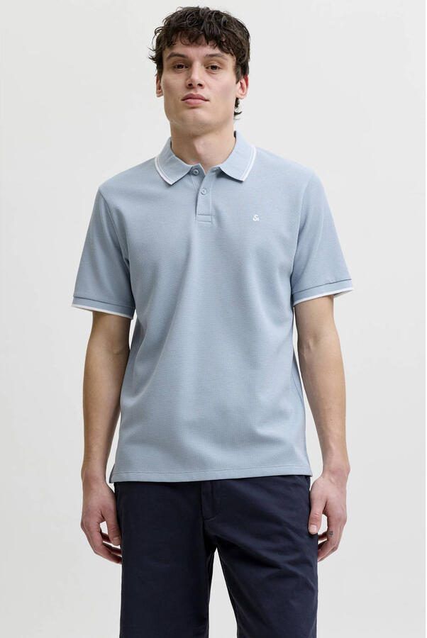 JACK & JONES ESSENTIALS regular polo met textuur lichtblauw