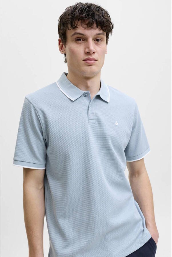 JACK & JONES ESSENTIALS regular polo met textuur lichtblauw - Foto 3