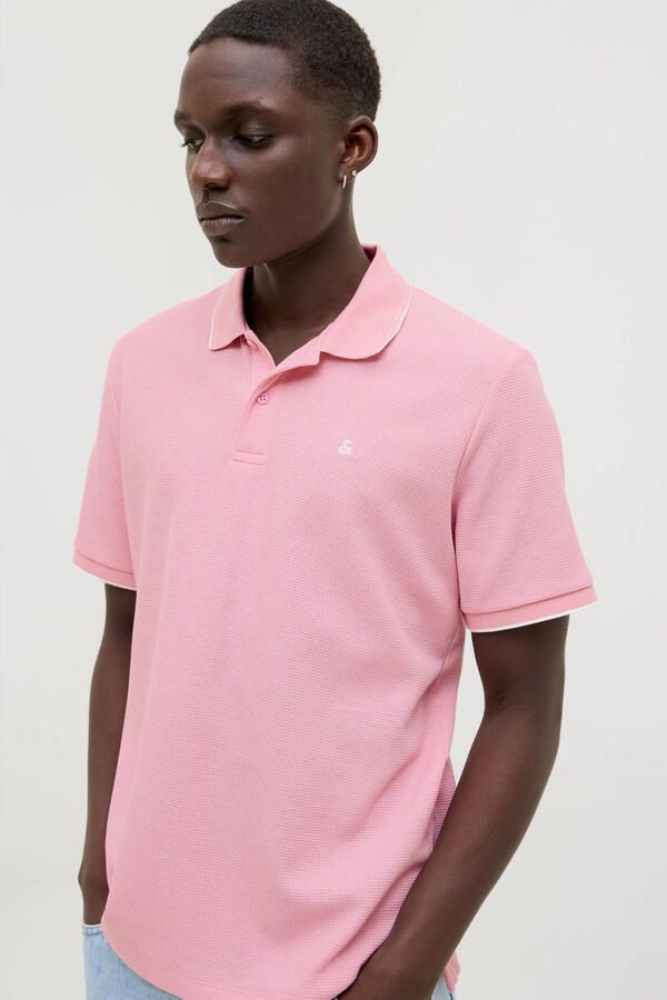 JACK & JONES ESSENTIALS regular polo met textuur roze - Foto 3