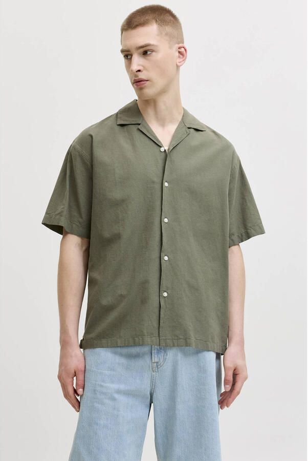 Jack & jones regular fit vrijetijdsoverhemd van mix van katoen en linnen
