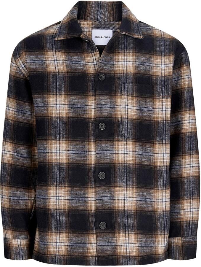 JACK & JONES ESSENTIALS relaxed fit geruit overshirt donkerblauw