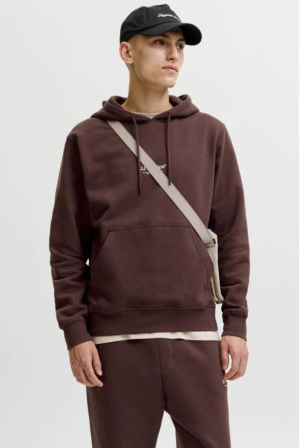 JACK & JONES ESSENTIALS relaxed fit hoodie met print bitter chocolate