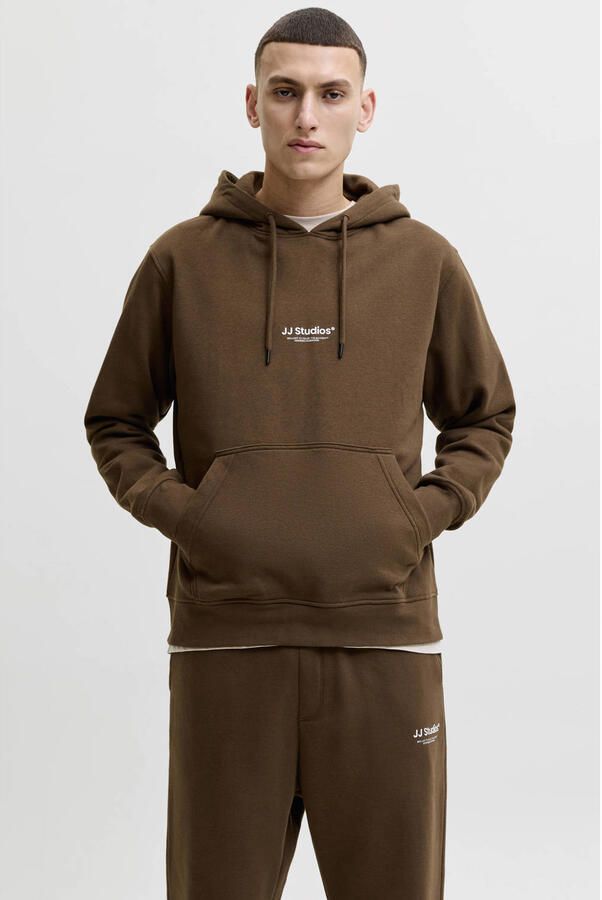 JACK & JONES ESSENTIALS relaxed fit hoodie met print cocoa