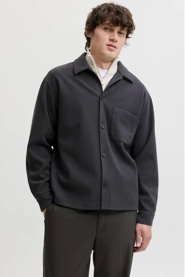 JACK & JONES ESSENTIALS relaxed fit overshirt donkergrijs