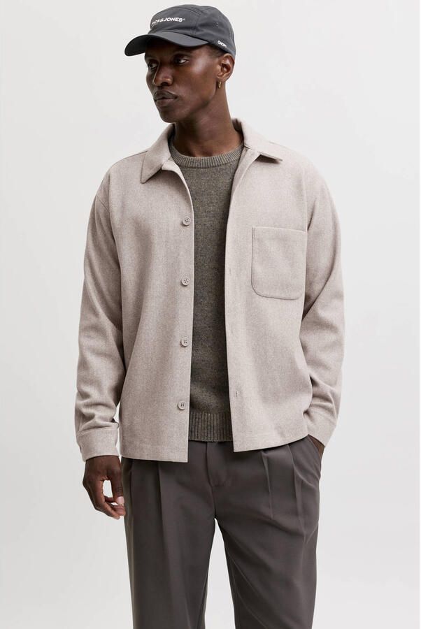 JACK & JONES ESSENTIALS relaxed fit overshirt oatmeal
