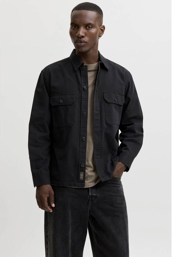 JACK & JONES ESSENTIALS relaxed fit overshirt zwart