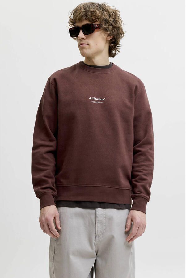 JACK & JONES ESSENTIALS relaxed fit sweater met print bitter chocolate