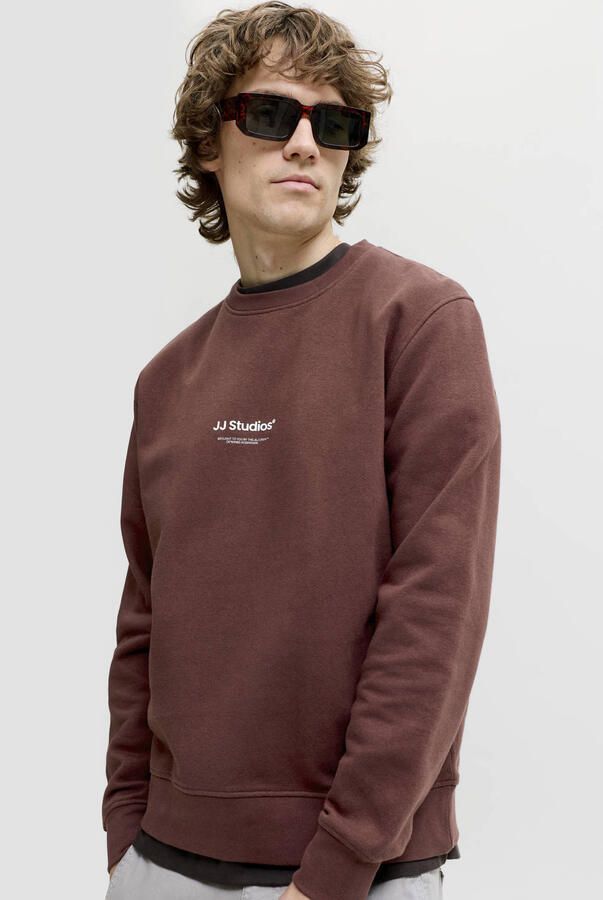 JACK & JONES ESSENTIALS relaxed fit sweater met print bitter chocolate - Foto 3