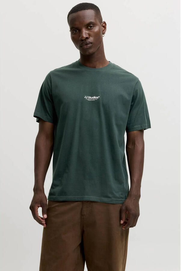 JACK & JONES ESSENTIALS relaxed fit T-shirt met print donkergroen - Foto 2