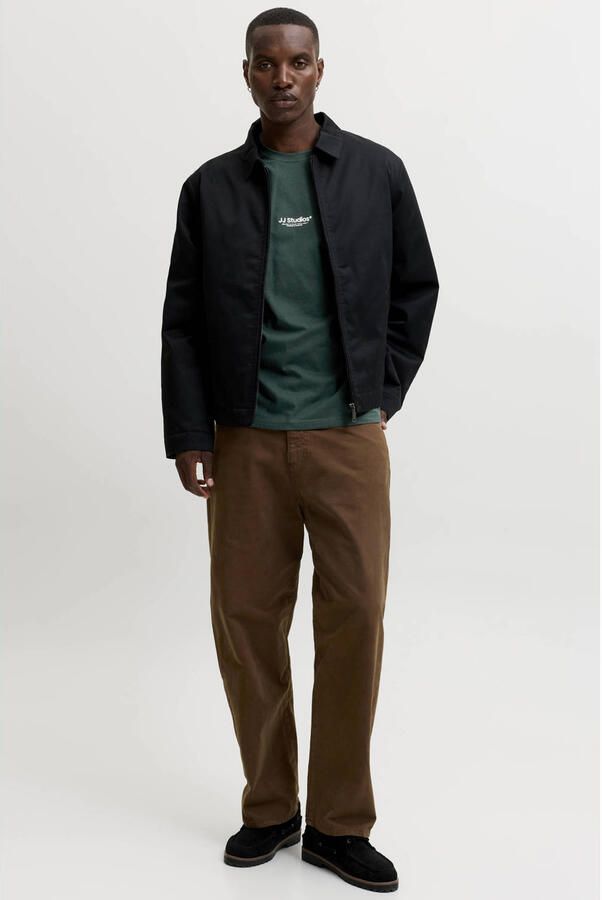 JACK & JONES ESSENTIALS relaxed fit T-shirt met print donkergroen
