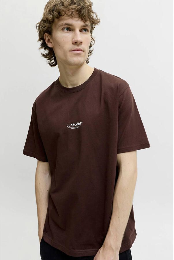 JACK & JONES ESSENTIALS relaxed fit T-shirt met print roodbruin - Foto 3