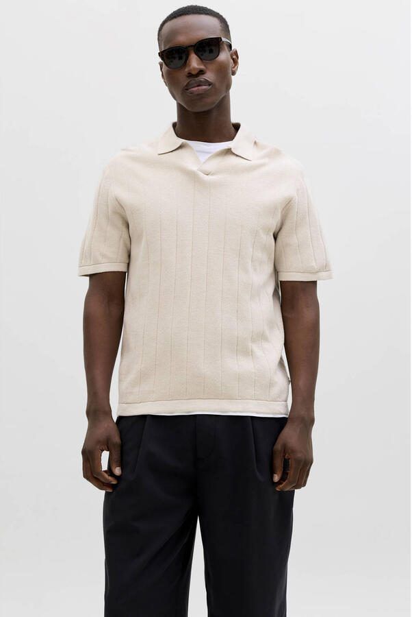 JACK & JONES ESSENTIALS relaxed polo gebreid beige