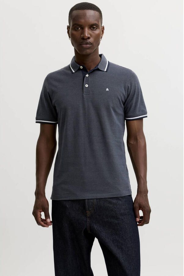 JACK & JONES ESSENTIALS slim fit gemêleerde polo grijsblauw