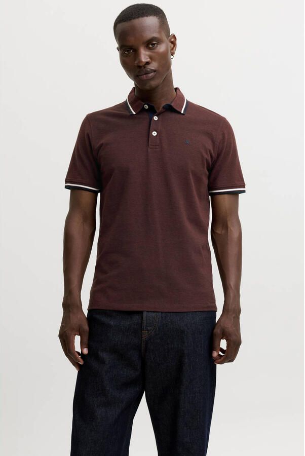 JACK & JONES ESSENTIALS slim fit gemêleerde polo roodbruin