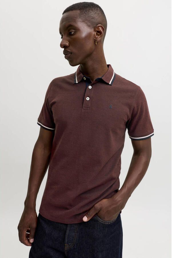 JACK & JONES ESSENTIALS slim fit gemêleerde polo roodbruin - Foto 3