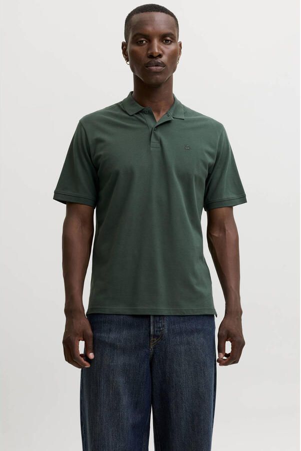 JACK & JONES ESSENTIALS slim fit piqué polo donkergroen