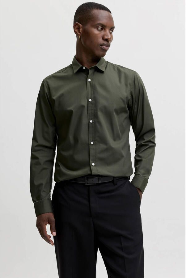 JACK & JONES ESSENTIALS slim fit zakelijk overhemd donkergroen