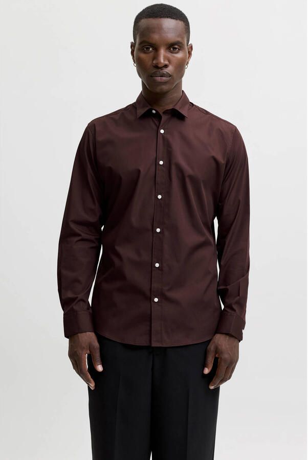 JACK & JONES ESSENTIALS slim fit zakelijk overhemd roodbruin