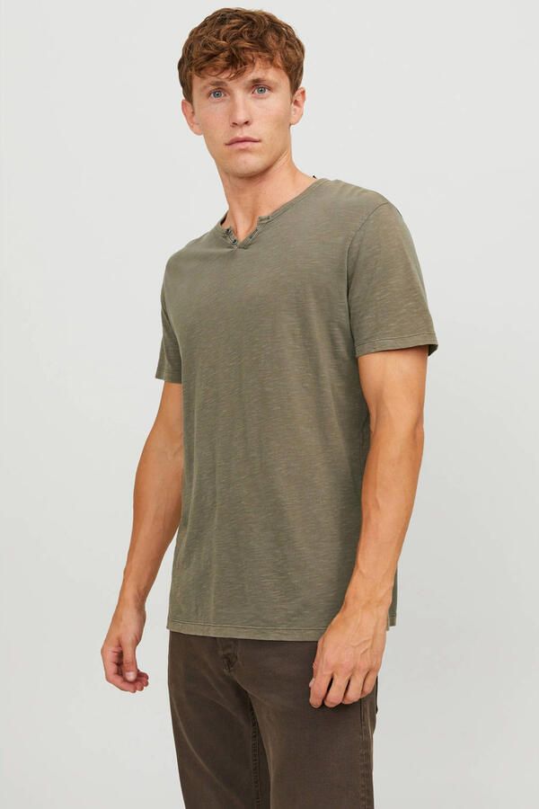 JACK & JONES ESSENTIALS T-shirt JJESPLIT van katoen groen