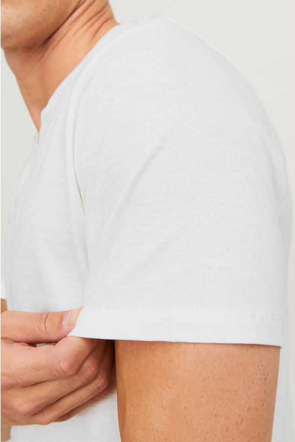 Jack & jones Crème Flamed Katoen Henley T-Shirt Beige Heren