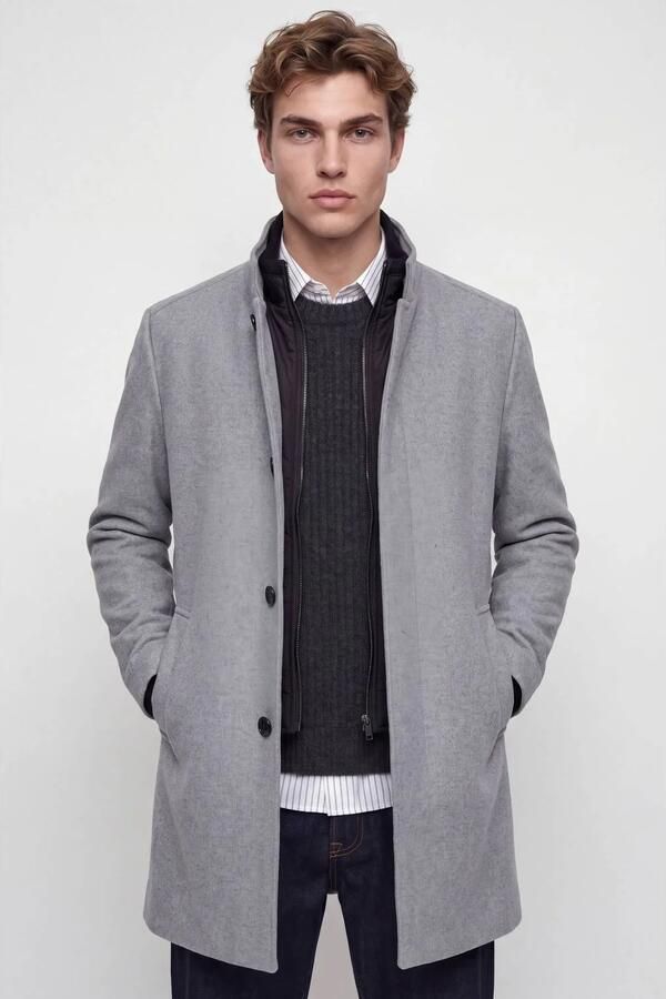 JACK & JONES ESSENTIALS wintermantel met wol light grey