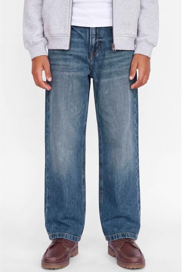 JACK & JONES JUNIOR baggy jeans JJIALEX JJCREW blue denim Blauw Effen