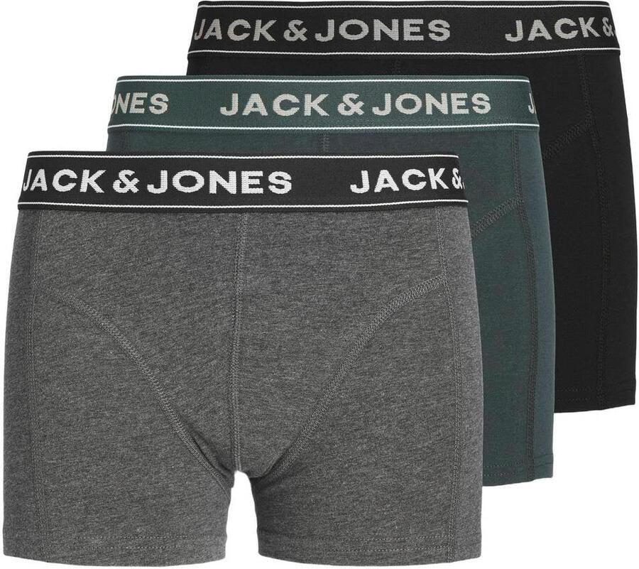 JACK & JONES JUNIOR boxershort donkergrijs (set van 3) Jongens Stretchkatoen