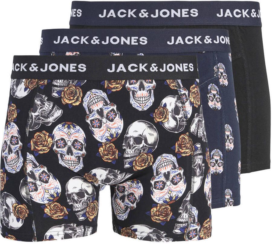 JACK & JONES JUNIOR boxershorts met print zwart donkerblauw (set van 3)