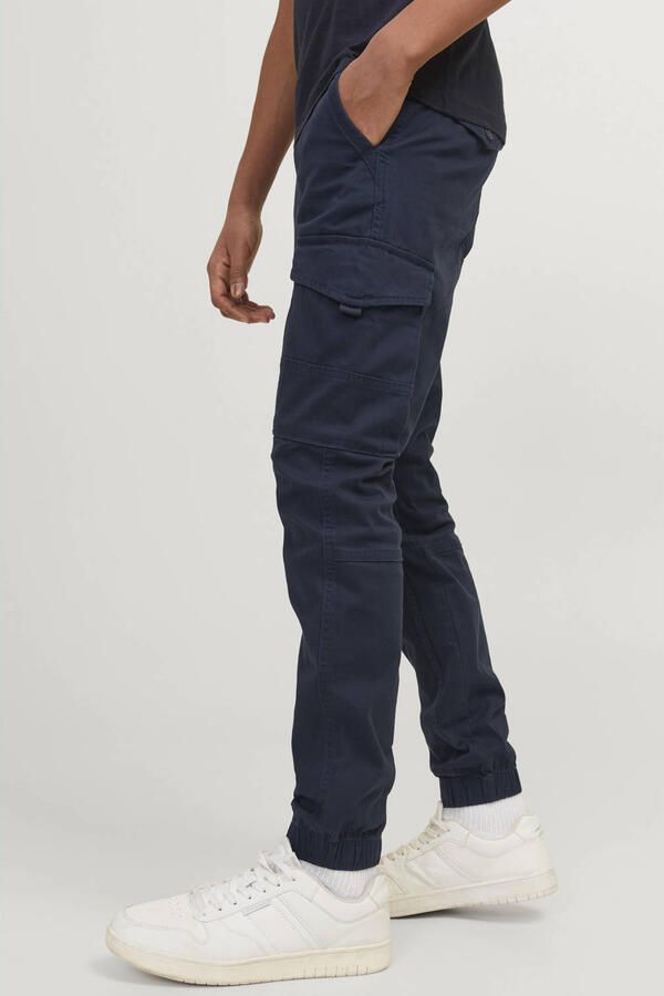 Jack & jones JUNIOR cargobroek JJIPAUL donkerblauw Jongens Stretchkatoen 140
