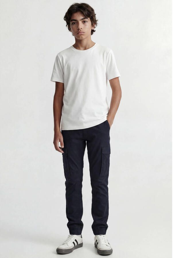 Jack & jones JUNIOR cargobroek JJIPAUL donkerblauw Jongens Stretchkatoen 140