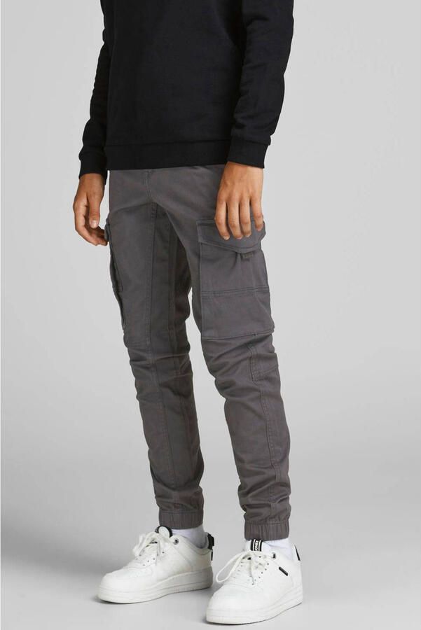 Jack & jones JUNIOR cargobroek JJIPAUL grijs Jongens Stretchkatoen Effen 128 - Foto 3