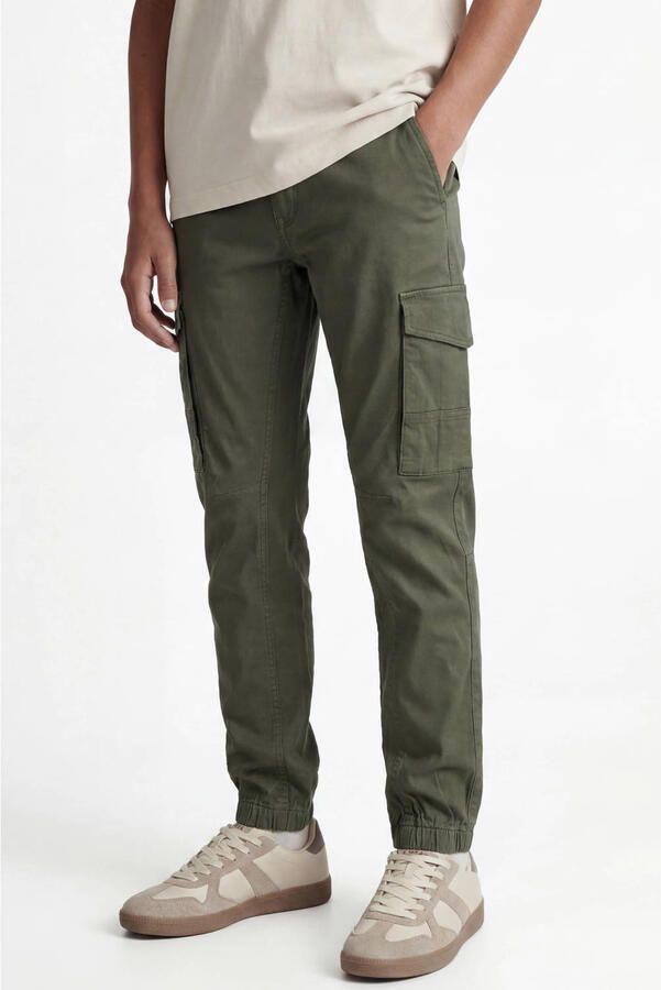 Jack & jones JUNIOR cargobroek JJIPAUL olijfgroen Jongens Stretchkatoen 170