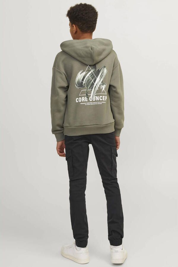 Jack & jones JUNIOR cargobroek JJIPAUL zwart Jongens Stretchkatoen Effen 164