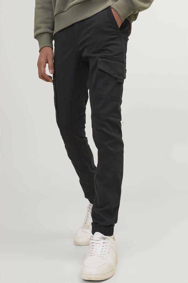 Jack & jones JUNIOR cargobroek JJIPAUL zwart Jongens Stretchkatoen Effen 152 - Foto 2