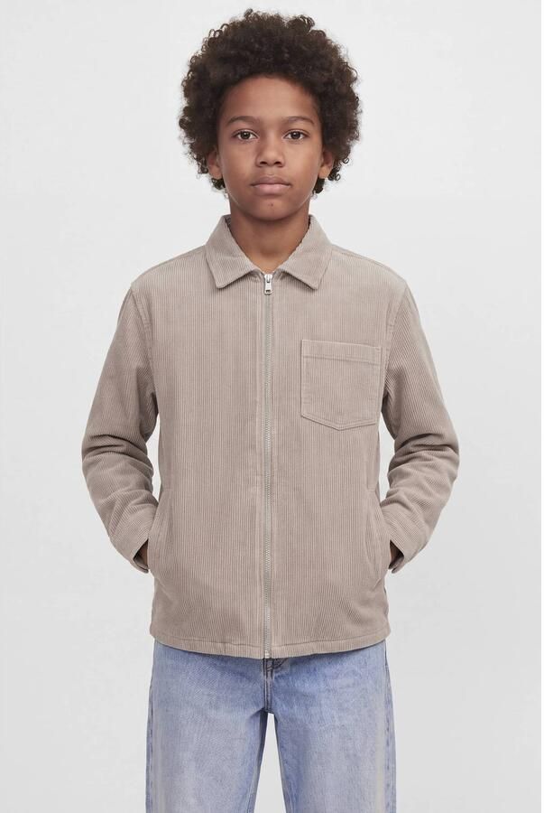 JACK & JONES JUNIOR corduroy casual overhemd beige Effen