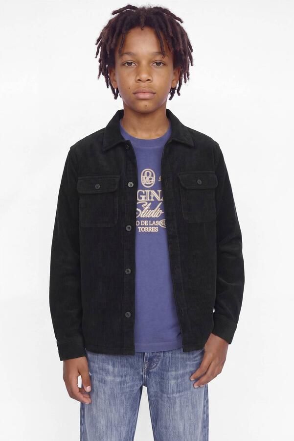 JACK & JONES JUNIOR corduroy overhemd zwart Effen