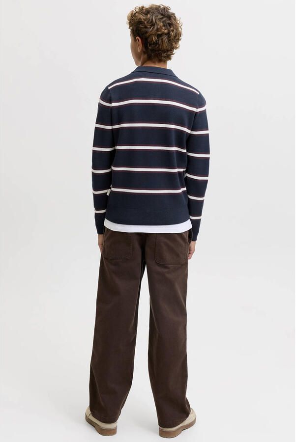 JACK & JONES JUNIOR gebreide gestreepte trui donkerblauw Jongens Viscose Polokraag - Foto 2