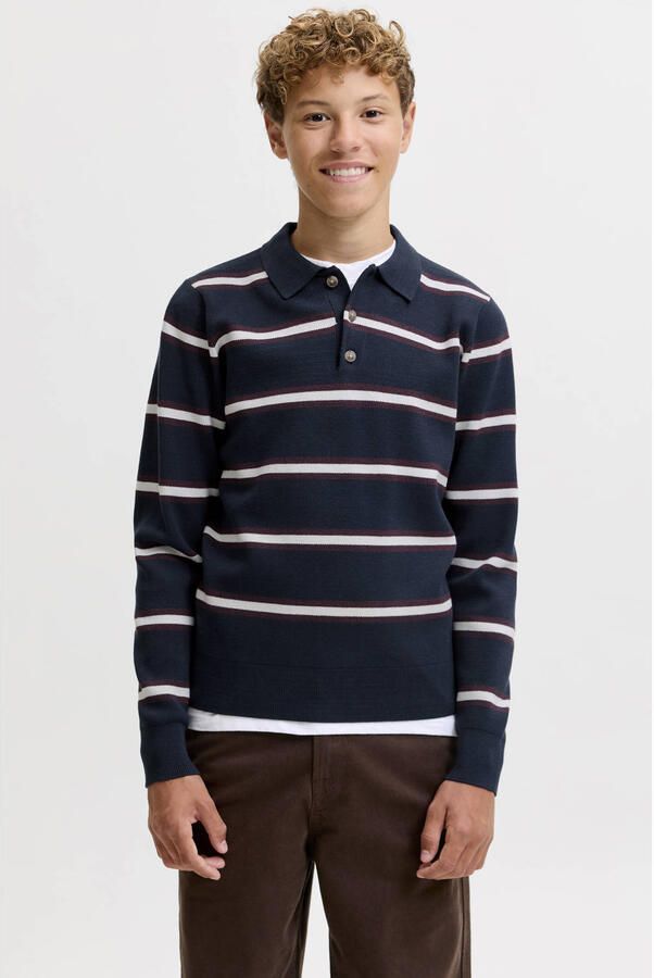 JACK & JONES JUNIOR gebreide gestreepte trui donkerblauw Jongens Viscose Polokraag - Foto 3