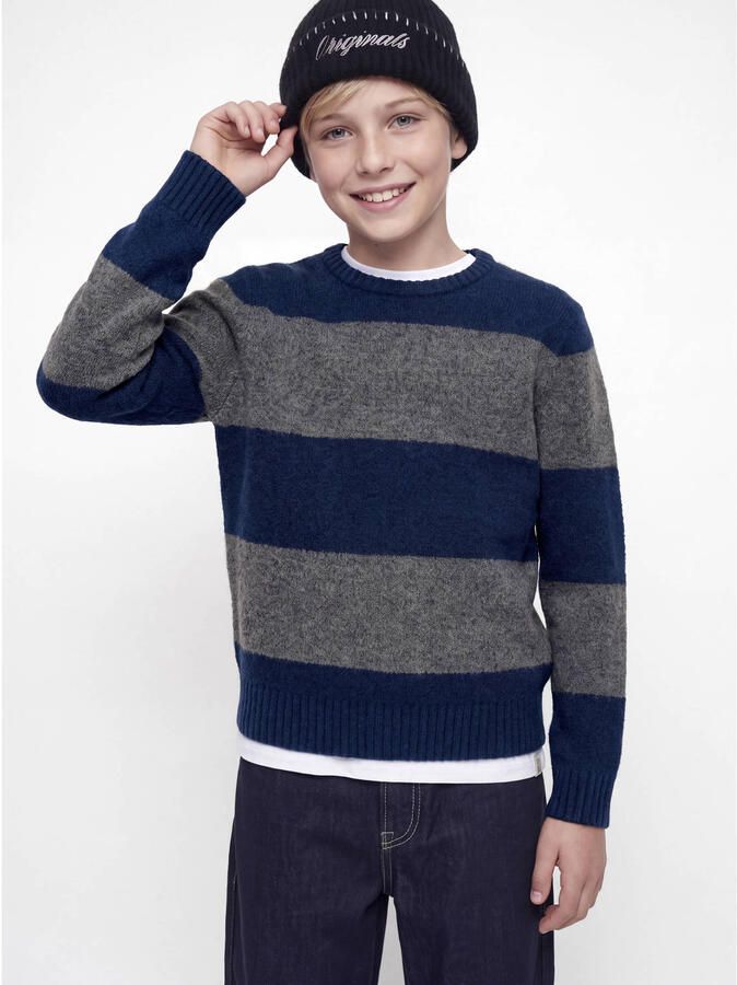 JACK & JONES JUNIOR gebreide gestreepte trui met wol donkerblauw Jongens Polyester Ronde hals - Foto 2