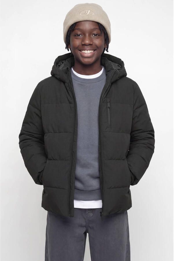 JACK & JONES JUNIOR gebreide gewatteerde winterjas zwart