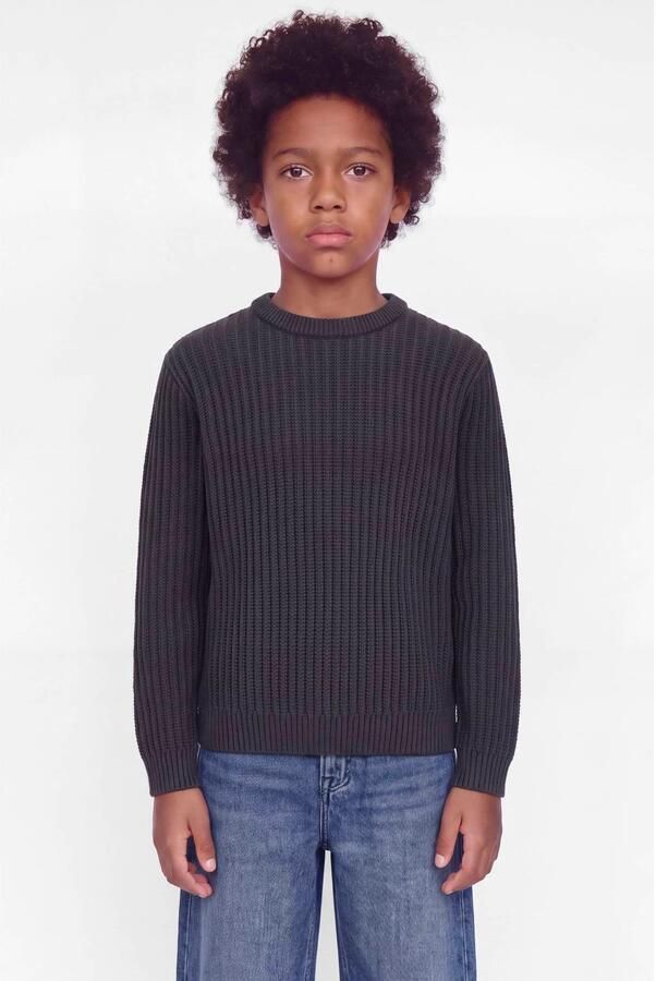 JACK & JONES JUNIOR gebreide trui antraciet Grijs Jongens Acryl Ronde hals
