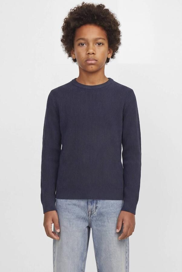 JACK & JONES JUNIOR gebreide trui donkerblauw Jongens Acryl Ronde hals