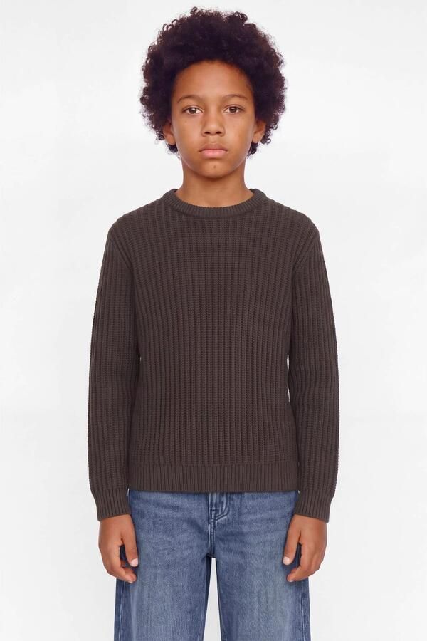 JACK & JONES JUNIOR gebreide trui donkerbruin Jongens Acryl Ronde hals