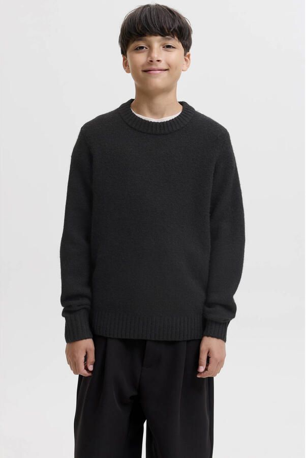 JACK & JONES JUNIOR gebreide trui met wol zwart Jongens Polyester Ronde hals