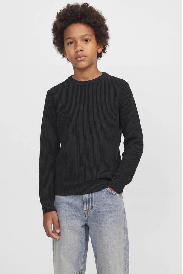 JACK & JONES JUNIOR gebreide trui zwart Jongens Acryl Ronde hals Effen